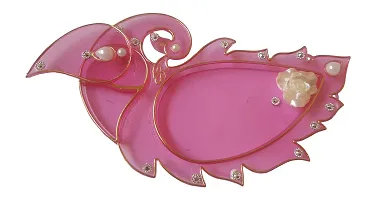 Haldi Kumkum Holder/Pooja Thali Acrylic Peacock Shape Designer Handmade Handicraft Pink Rakhi Thali(20 cm x 1 cm x 10 cm, Pink)-thumb1