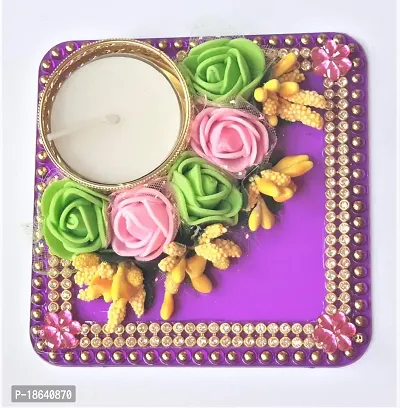 PRAHLL Acrylic Decorative Artificial Flower Rose Tea Light Diwali Diya Candle Holder (3.2 Inch, Purple)-thumb3