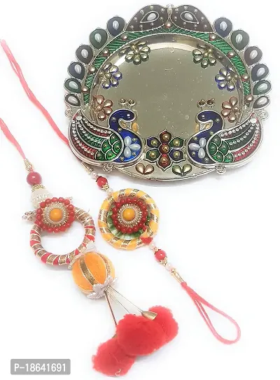 PRAHLL Designer Bhaiya Bhabhi Rakhi/Couple Rakhi/Pair Rakhi/Flower Rakhi for Rakshabandhan Mini Puja Rakhi Thali/Tilak (Orange gold5)-thumb0