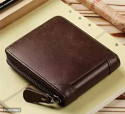 Designer Brown Leather Solid Two Fold Wallet For Men