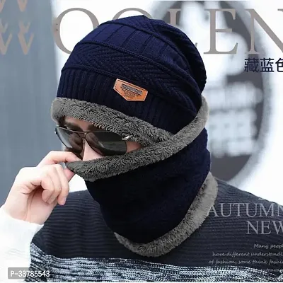 Stylish Wool Beanie Cap with Neck Warmer for Men-thumb0