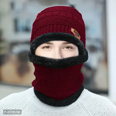 Stylish Wool Beanie Cap with Neck Warmer for Men