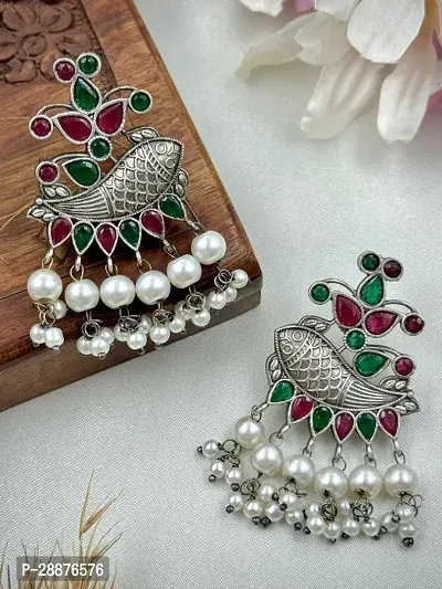 Trendy Oxidized Peacock Beaded Earrings With Monalisa Stone-thumb0
