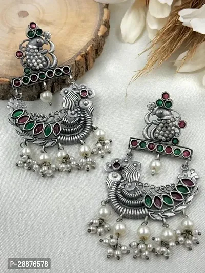 Trendy Oxidized Peacock Beaded Earrings With Monalisa Stone-thumb0