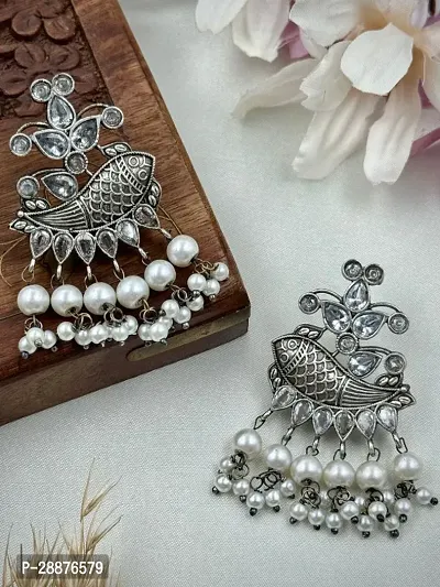 Trendy Oxidized Peacock Beaded Earrings With Monalisa Stone