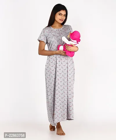 Women's Pure Cotton Maternity Daily Wear Printed Sleepwear Nightdresses Pack of  ( GREY )-thumb0
