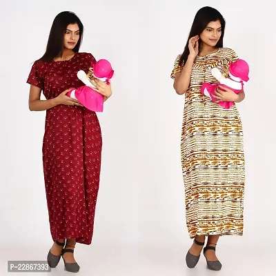 Classic Cotton Printed Maternity Night Gowns for Women, Pack of 2-thumb4
