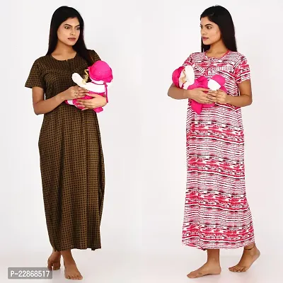 Classic Cotton Printed Maternity Night Gowns for Women, Pack of 2-thumb0