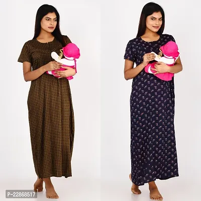 Classic Cotton Printed Maternity Night Gowns for Women, Pack of 2-thumb3