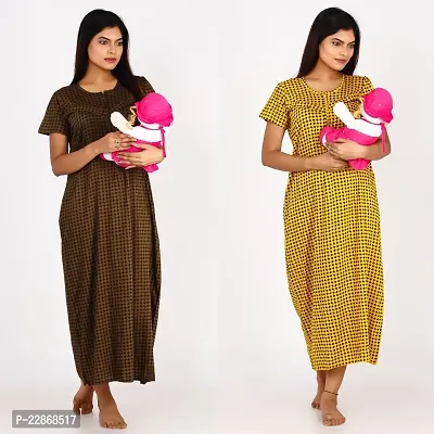 Classic Cotton Printed Maternity Night Gowns for Women, Pack of 2-thumb4