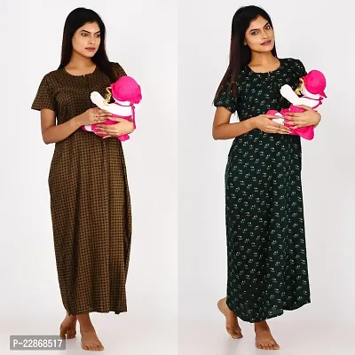 Classic Cotton Printed Maternity Night Gowns for Women, Pack of 2-thumb2