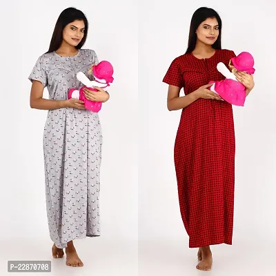Classic Cotton Printed Maternity Night Gowns for Women, Pack of 2-thumb0