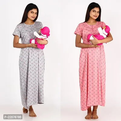 Classic Cotton Printed Maternity Night Gowns for Women, Pack of 2-thumb5