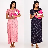 Classic Cotton Printed Maternity Night Gowns for Women, Pack of 2-thumb2
