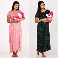 Classic Cotton Printed Maternity Night Gowns for Women, Pack of 2-thumb3