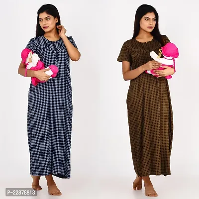 Classic Cotton Printed Maternity Nighty Gown for Women, Pack of 2-thumb3