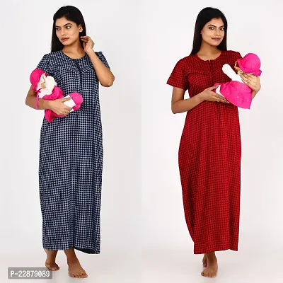 Classic Cotton Printed Maternity Nighty Gown for Women, Pack of 2-thumb0