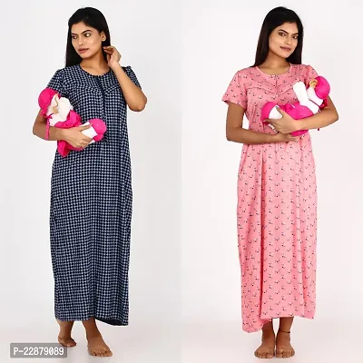 Classic Cotton Printed Maternity Nighty Gown for Women, Pack of 2-thumb2