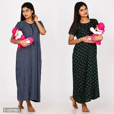 Classic Cotton Printed Maternity Nighty Gown for Women, Pack of 2-thumb4