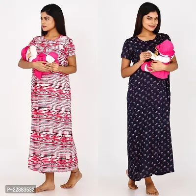 Classic Cotton Printed Maternity Nighty Gowns for Women, Pack of 2-thumb3