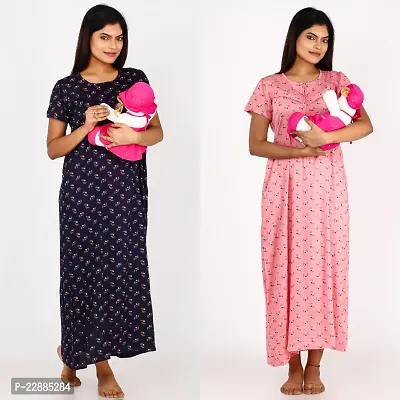 Classic Cotton Printed Maternity Nighty Gowns for Women, Pack of 2-thumb5