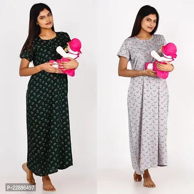 Classic Cotton Printed Maternity Nighty Gowns for Women, Pack of 2-thumb4
