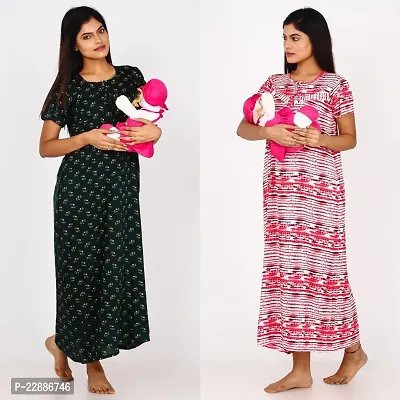 Classic Cotton Printed Maternity Nighty Gowns for Women, Pack of 2-thumb0