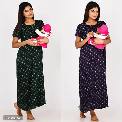 Classic Cotton Printed Maternity Nighty Gowns for Women, Pack of 2-thumb3