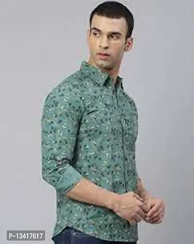 Reliable Green Cotton Printed Long Sleeves Casual Shirts For Men-thumb0