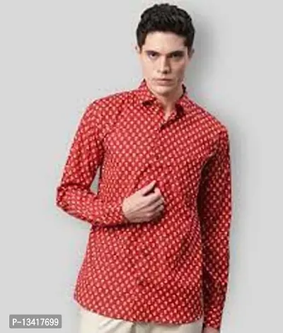 Reliable Red Cotton Printed Long Sleeves Casual Shirts For Men