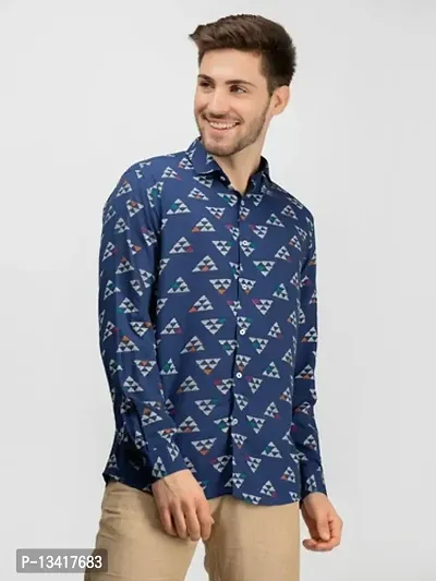 Reliable Navy Blue Cotton Printed Long Sleeves Casual Shirts For Men