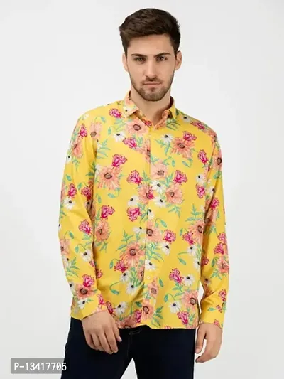 Reliable Yellow Cotton Printed Long Sleeves Casual Shirts For Men-thumb0