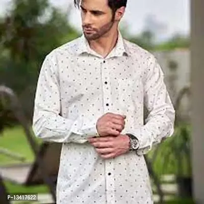 Reliable White Cotton Printed Long Sleeves Casual Shirts For Men