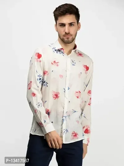 Reliable White Cotton Printed Long Sleeves Casual Shirts For Men