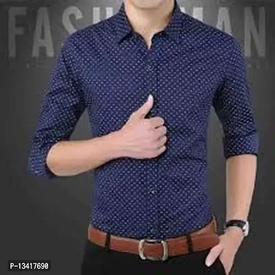 Reliable Blue Cotton Printed Long Sleeves Casual Shirts For Men-thumb0