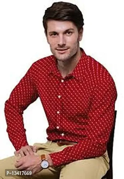 Reliable Red Cotton Printed Long Sleeves Casual Shirts For Men