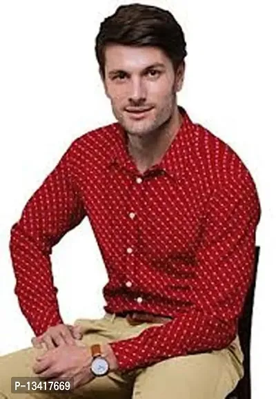 Reliable Red Cotton Printed Long Sleeves Casual Shirts For Men-thumb0