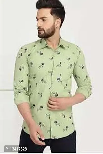 Reliable Green Cotton Printed Long Sleeves Casual Shirts For Men