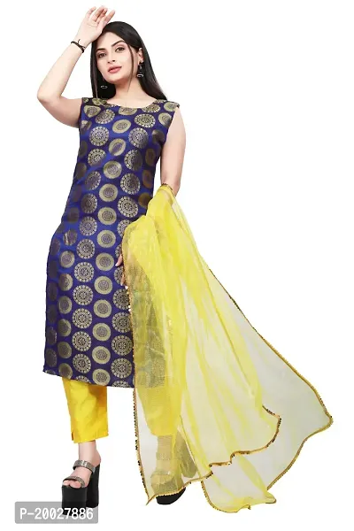 Womens Woven Design Kurta Pant With Dupatta Set