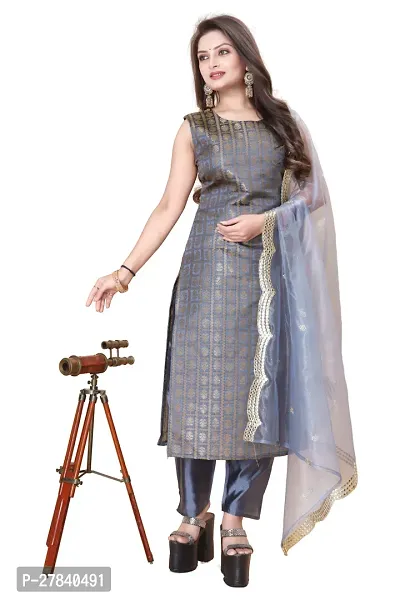 Designer Silk Unstitched Dress Material Top With Bottom Wear And Dupatta Set for Women-thumb0