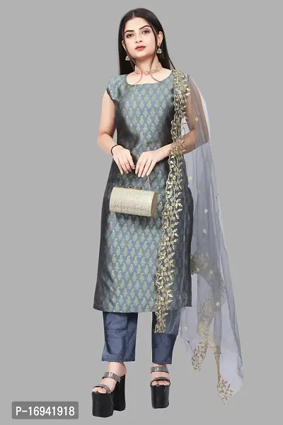 Elegant Grey Silk Jacquard Dress Material with Dupatta For Women-thumb0