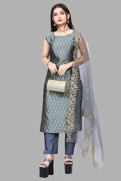 Stylish Fancy Jacquard Unstitched Dress Material Top With Bottom And Dupatta Set For Women