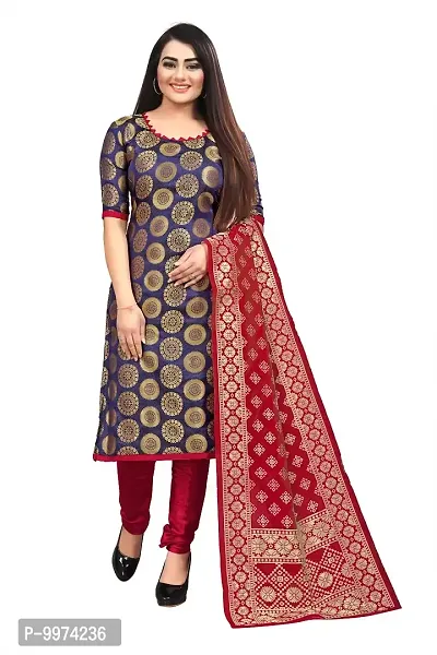 Fancy Banarasi Silk Unstitched  Suit With Duppata-thumb0