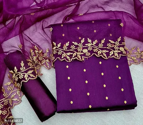 Elegant Purple Jacquard  Dress Material with Dupatta For Women