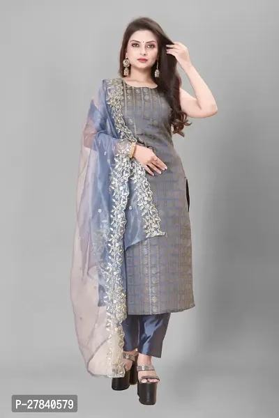 Designer Silk Unstitched Dress Material Top With Bottom Wear And Dupatta Set for Women-thumb0