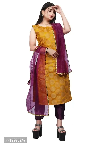 Elegant Yellow Jacquard Art Silk Kurta with Pant And Dupatta Set For Women-thumb0