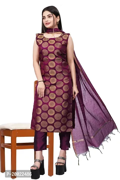 Womens Woven Design Kurta Pant With Dupatta Set