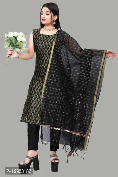Elegant Black Jacquard Art Silk Kurta with Pant And Dupatta Set For Women-thumb0