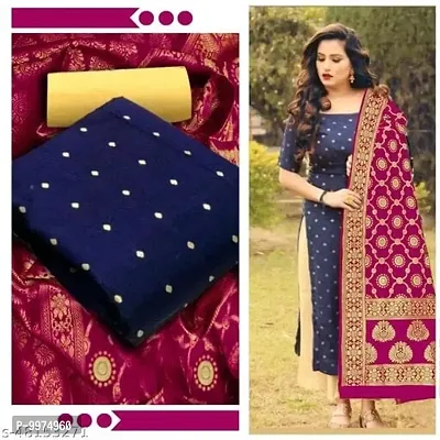 Fancy Banarasi Silk Unstitched  Suit With Duppata-thumb0