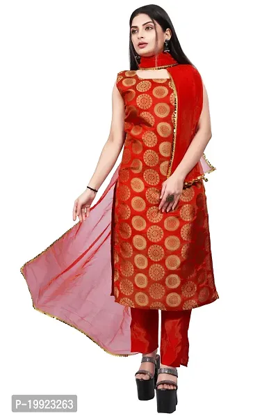 Elegant Red Jacquard Art Silk Kurta with Pant And Dupatta Set For Women